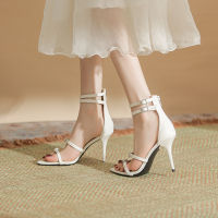 ladies heels รองเท้าส้นสูงผู้หญิงฤดูร้อนฝรั่งเศสหนึ่งคำที่มีส้นเส้นเรียวส้นร้อยสายนางฟ้าที่เรียบง่าย