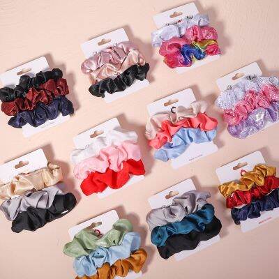 3ชิ้นผ้าไหมบริสุทธิ์ Skinnies ชุด Scrunchie ขนาดเล็กโบว์ผูกผมผูกเชือกที่มัดผมหางม้ายางยืดรัดสำหรับผู้หญิงหญิงสาว