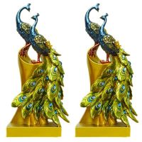 2Pc Peacock Ornament Creative Stylish Chic Fashion Resin Craft Adornment Peacock Home Decoration Ornament