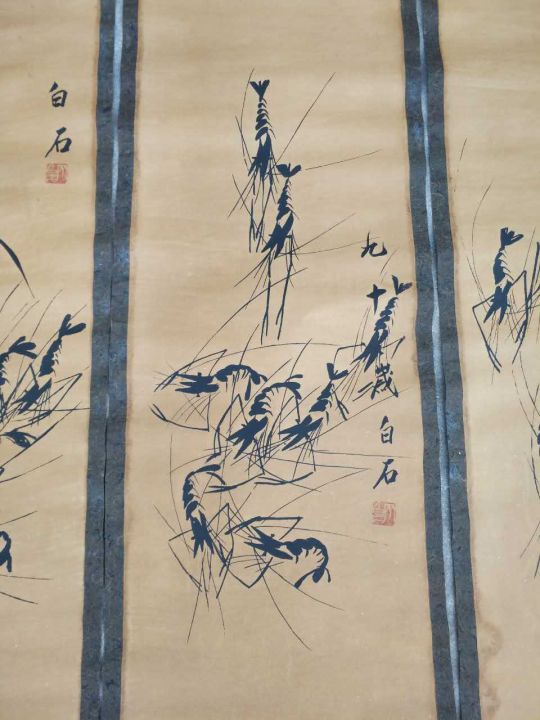 ประณีตสไตล์โบราณภาพจิตรกรรมจีนกุ้งโดยจิตรกรที่เลื่องชื่อ-qi-baishi