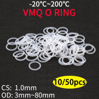 10/50ชิ้นปะเก็นซีลวงแหวน Vmq O Ring Cs 1Mm Od ยางซิลิโคนหุ้มฉนวนเครื่องล้างกันน้ำยางทรงกลมสีขาวปลอดสารพิษ