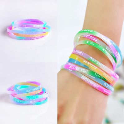10PCS/Set Child Luminous Silicone Bracelet Candy Colored Letters Movement Bracelet New Printing Rubber Wrist Strap Baby Jewelry