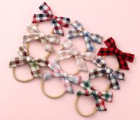 1pcs/lot Newborn Kids Plaid Fabric Bow Nylon Headband,Super soft Nylon Baby headbands,Girls DIY Hair Accessories