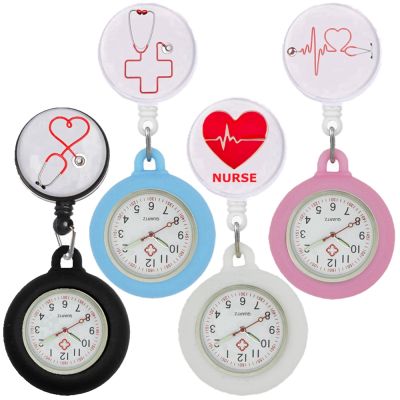【CW】✱✹  nurse doctor Stethoscope heart women ladies female cartoon pocket watches Retractable Reel ID Badge Glass gift