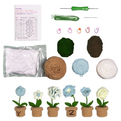 Home Decoration Instructions Adults Kids Potted Flowers Craft Plants Gift DIY For Beginners Knitting Video Tutorials Complete Crochet Kit