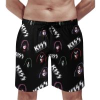 Kiss Band Board Shorts เอวยางยืดขนาดบวก Kiss Face Logo กางเกงว่ายน้ำผู้ชายคลาสสิก