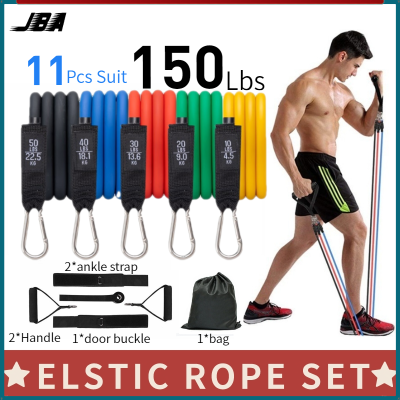 JBA ฟิตเนส Elastic Rope ชุด 11 ชิ้น 10/20/30/40/50lbs TPE พร้อมที่จับอุปกรณ์เสริมและกระเป๋าเก็บของในร่มฟิตเนสร่างกายเต็มรูปแบบกล้ามเนื้อการฝึกอบรมวง