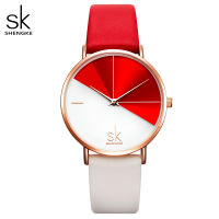 Shengke Fashion Women Dual Color Faux Leather Strap Round Dial Analog Quartz Wrist Watch Simple Quartz Watch Dating Gift Watch