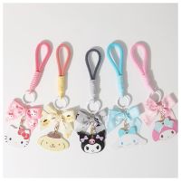 Kawaii Anime Sanrioed Kuromi My Melody Cinnamoroll Cute Key Chain Leather Pendant Handrope Girl Bag Car Keychain Kids Toy Gift