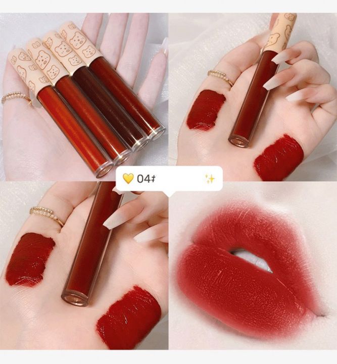 4สี-matte-ลิปสีอ่อนความชุ่มขื้นติดทนนานลิปกลอส-dark-lip-tint-ชุดสัก-liptint-ของเหลวลิปเคลือบริมฝีปาก