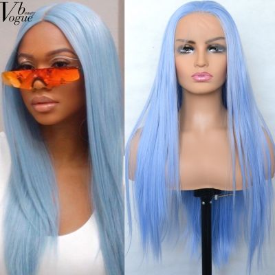 【jw】☢☁  Voguebeauty Icy Synthetic Front Wig Silky Straight Resistant Hairline