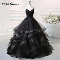 Y &amp; M novias Black quinceanera dresses ruffles สายสปาเก็ตตี้ที่รักหวาน15ชุดเจ้าหญิงสำหรับเด็กผู้หญิง vestidos de quinseanera...