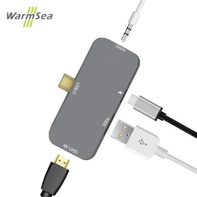 ❈ USB C Hub 60W PD Charging for iPad Pro MacBook Air Switch to HDMI-compatible USB 3.0 Adapter Type-C Phone with Earphone Jack