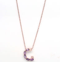 สร้อยคอพลอยแท้ อเมทิสต์ (Amethyst) 3 x 5 mm. และ เพชร-cz เงินแท้ 925 ชุบนาค (rose gold)