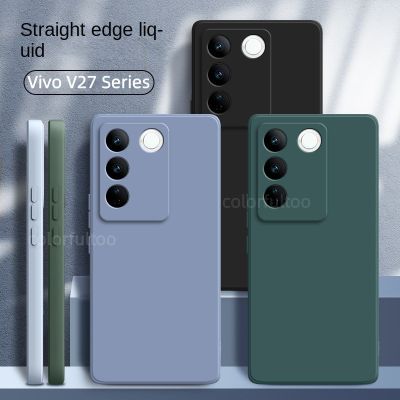 เคสโทรศัพท์ซิลิโคนเหลว V27e Vivo สำหรับ Vivo V27 Pro V27Pro V27E V 27 V25e V25 5กรัมเคสด้านหลังเป็นสีทึบสองปลอกอ่อนป้องกันเลนส์กล้องกันกระแทก