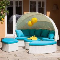۞⊕♂ Outdoor round bed courtyard rattan sofa open-air deck chair beach balcony swimming pool lazy outdoor chair