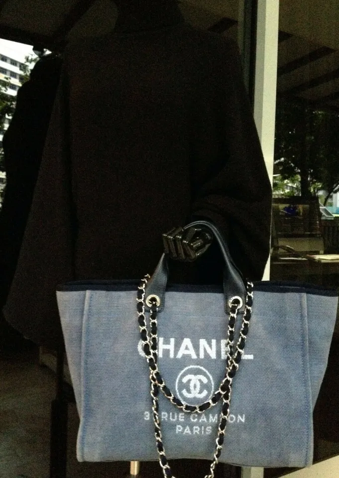 100% CHANEL Deauville Denim Blue 16 Large 2 Way Hand Chain Shoulder Tote  Bag - My Dreamz Closet