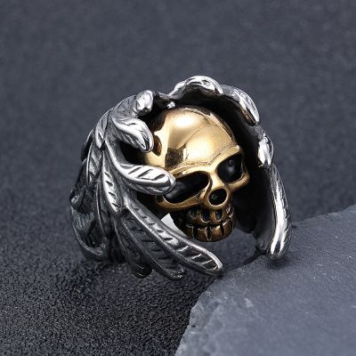 Fashion 316L Stainless Steel Wings Skull Ring For Men Women Punk Hip Hop Biker Skull Ring Halloween Jewelry Gift Dropshipping