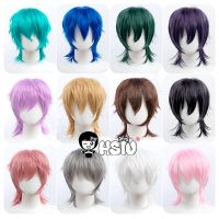 Short hair fluffy style wig 22 color wig「HSIU 」Black white purple blue red Party Cosplay wig Fiber synthetic wig