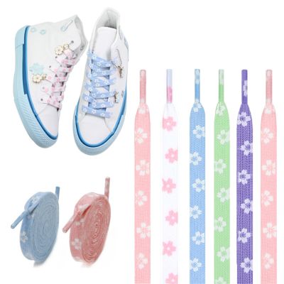 Original Multi style Cherry Tie dye printin Blossom Pink Shoelace Female Flower sneaker woman lace Of Lace white Female Shoelace