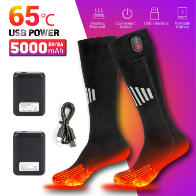 ถุงเท้าอุ่นความร้อนถุงเท้าฤดูหนาวที่อบอุ่นสโนว์โมบิลเล่นสกีความร้อนถุงเท้าแบบชาร์จ65 ℃ กีฬากลางแจ้งความร้อนอุ่นเท้าอุ่น