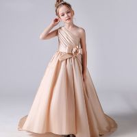 Champagne Satin Flower Girl Dresses One Shoulder Girl Wedding Party Dress Ball Gown Girl Princess Dress Formal Dress