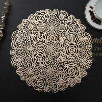 Rose Flower Pattern Round Hollow PVC Placemat Ins Western Table Mat Heat Insulation Pad Non-slip Coaster