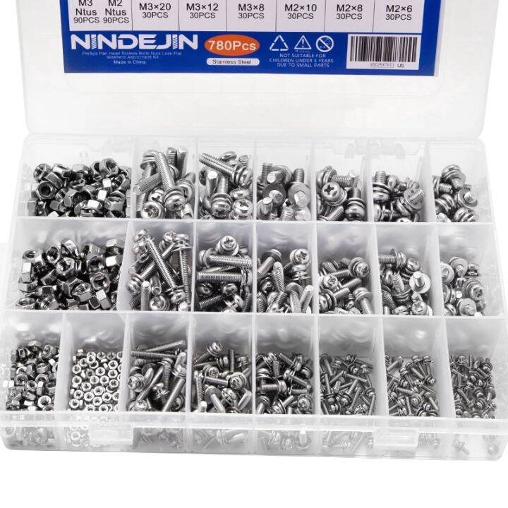 nindejin-320-pcs-m2-m3-m4-สกรูฟิลลิปสกรูหัวกระทะ-bolt-และ-nut-เครื่องซักผ้าสกรูชุดสกรูสแตนเลส