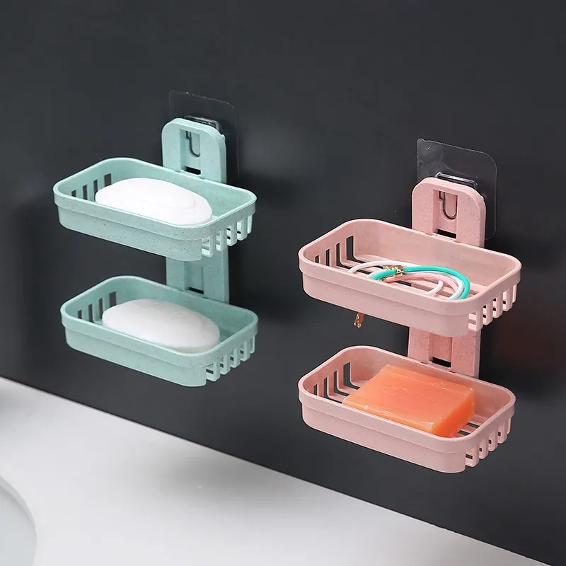 Antokin Bathroom Shelves and Racks Double Layer Soap Box Holder Rack  Bathroom Shower Soap Dish Hanging Tray Wall Holder Storage Holders – Antokin