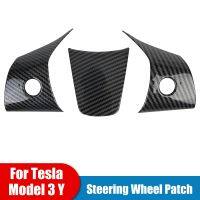 dfgvedvg Trim Sticker Cover ABS Interior Modified Carbon Fiber 3 Pcs/Set For Tesla Model 3 Y Decoration Steering Wheel Patch