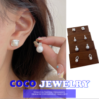 COCOJEWELRY ต่างหูเงินทรงยาวมุกต่างหูเงินอารมณ์925ต่างหูแฟชั่นเรียบง่ายดีไซน์เรขาคณิตเบาหรูหราขายส่ง