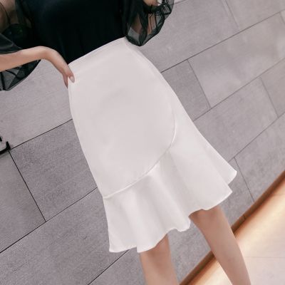 Women Office Skirt A-line Mid Length Elegant Ruffle Skirts
