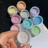 1 Jar Diamond Shinning Nail Powder Mica Chrome Pigment Flowing Hemp ตกแต่งสำหรับ DIY เล็บนางเงือกประกายปลาฝุ่น JR57FT-Souyine