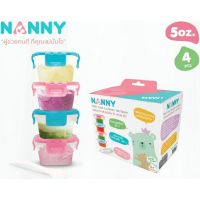 แนนนี่ กล่องเก็บอาหาร 5 ออนซ์ 4 ใบ พร้อมช้อน ปริมาตร 180 ml (10.5 x 8 x 7 cm) - Nanny Baby Food Container Set+Spoon