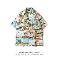 Hawaiian style full print short-sleeved shirt mens trendy brand street loose casual thin section beach flower shirt 【BYUE】