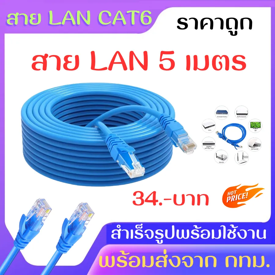 สายLan สีฟ้า สายแลน สายแลนต่อคอมพิวเตอร์ ความยาว 2/3/5/10/15 เมตร (Lan Link  Cat6)พร้อมส่ง | Lazada.Co.Th