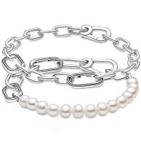 Original Small Freshwater Cultured Pear Link Chain Bracelet 925 Sterling Silver Bangle Fit Europe Bead Charm Diy Jewelry