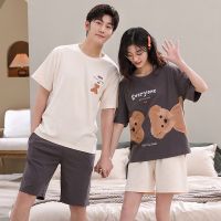 Ready Stock Summer Couple Plus Size Cotton Pajamas Men Cartoon Casual Pyjamas Short Sleeve Shorts Sleepwear Nightwear Male Suit Baju Tidur Wanita Set