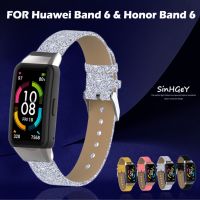 【CHUYANG SHOP】   สายหนังสำหรับ Huawei Band 6 Honor Band 6แฟชั่นสายหนังเงาพิมพ์เปลี่ยนสายรัดข้อมือ Huawei Band 6