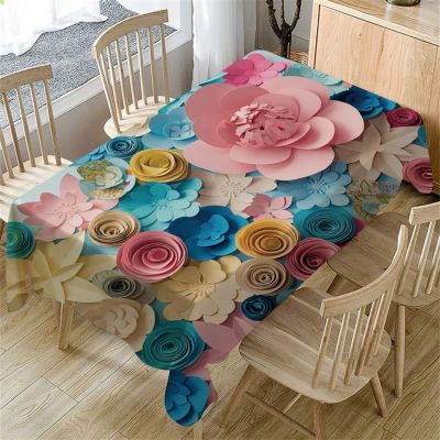 3D Tablecloth Carved Flowers Pattern Waterproof Dining Table Cloth Rectangular Tea Table Cover Picnic Mat Home Decor