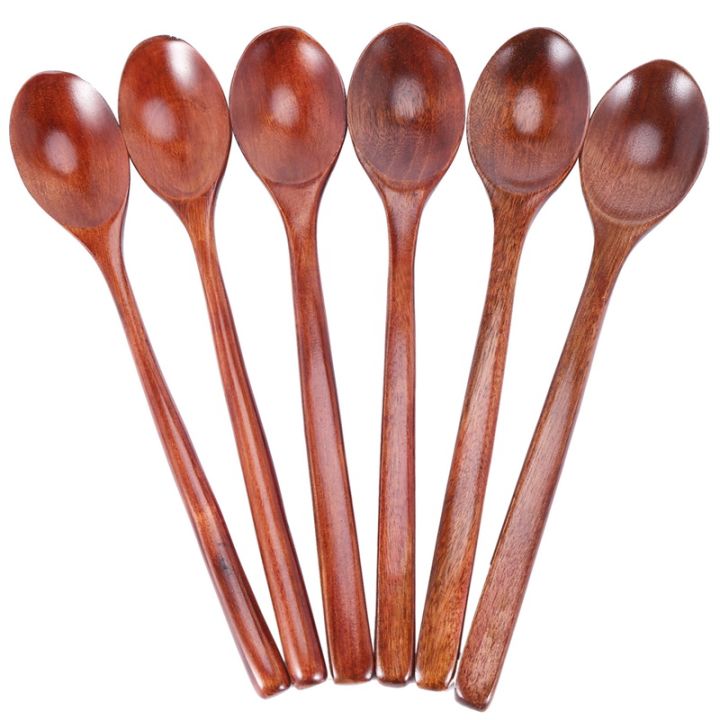 Wooden Spoons, 6 Pieces Wood Soup Spoons for Eating Mixing Stirring ...