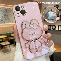 ที่ยึดกระจกแต่งหน้ารูปกระต่ายน่ารักโทรศัพท์ซิลิคอนนุ่มเคสสำหรับ Apple iPhone 14 13 12 11 X XR Pro Max เคสมีสไตล์ทันสมัยฝาหลังจาก GGQcase