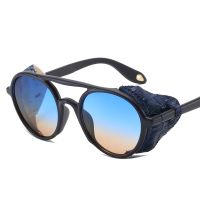 Steampunk round Sunglasses Men Women Wholesale UV Protection 2023 high quality aesthetic PU Leather Frame goggles rave glasses