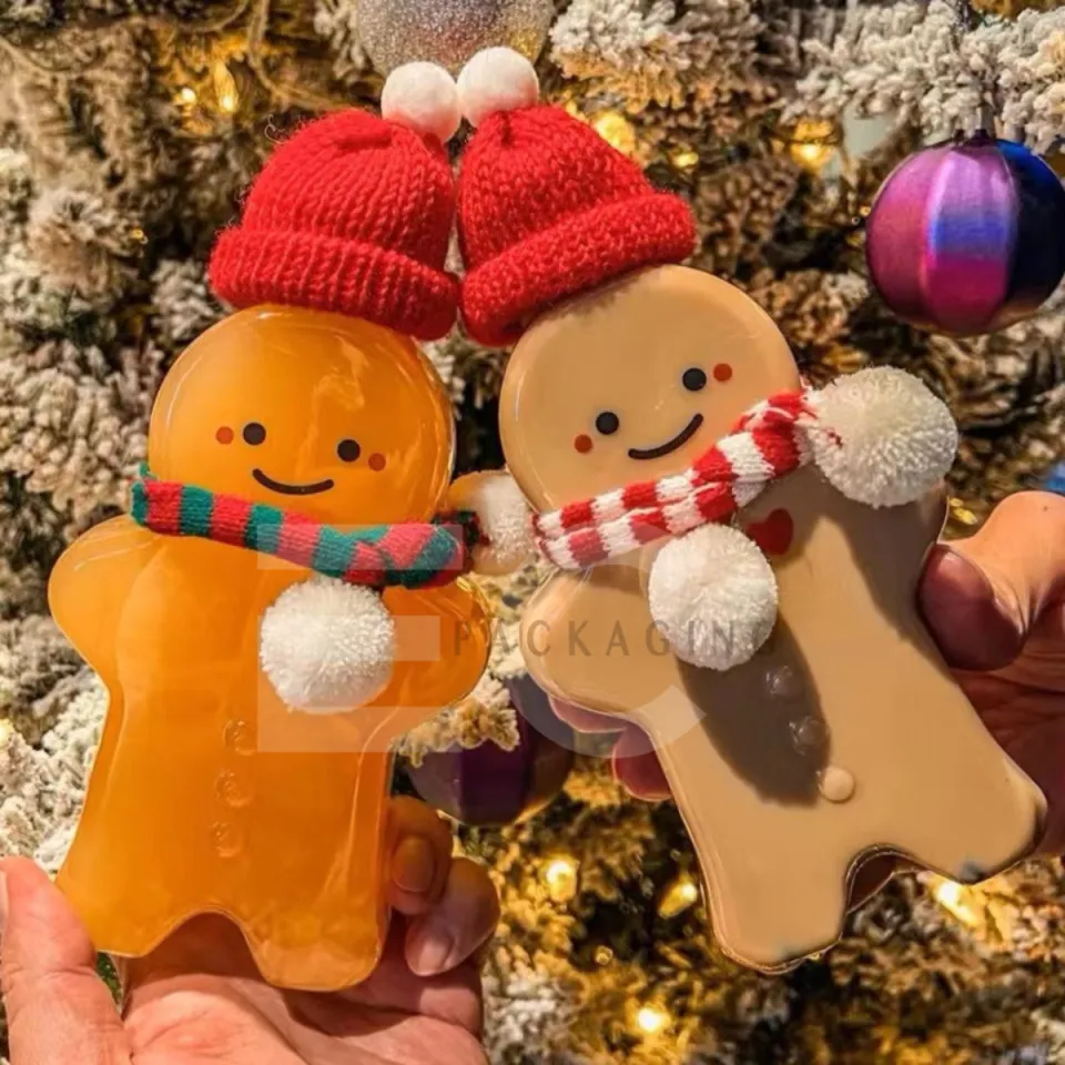 1pc 500ml Transparent Christmas Gingerbread Man Plastic Bottle, For Milk  Tea, Juice, And Other Beverages, With Thickened Cover And Seal