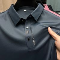 Ice Silk Embroidery Polo Shirt 2023 New Summer Lapel Elasticity T-shirt Korean Fashion Short Sleeve Business Casual Men Clothing