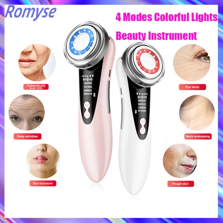 Romyse 5 In 1 Ems Facial Massager Led Light Therapy Sonic Vibrating Wrinkle Removal Skin