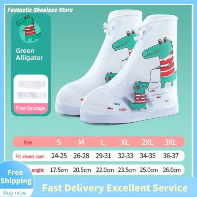 Rain Shoes Covers For Kids Waterproof PVC Rubber Non Slip Cartoon Alligater Zip Reusable Rain Boots Non-slip Water Shoe Covers Shoes Accessories