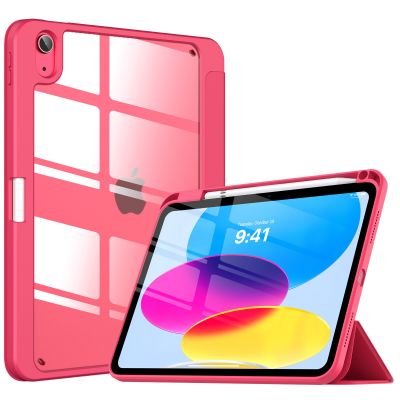 【DT】 hot  For iPad 10th Generation 2022 Case with Pencil Holder Hybrid Slim Tri-fold Stand Protective Cover with Clear Back for iPad 10