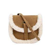 UGGˉBag 2022 Winter New Style Women Lamb Plush Genuine Leather Saddle Shoulder Messenger