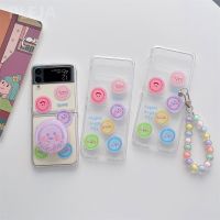 Cute Smiling Bracket Phone Case with Bracelet Chain For Samsung Galaxy Z Flip 5 4 3 Z Flip3 Flip4 Flip5 5G Cover Clear Cases